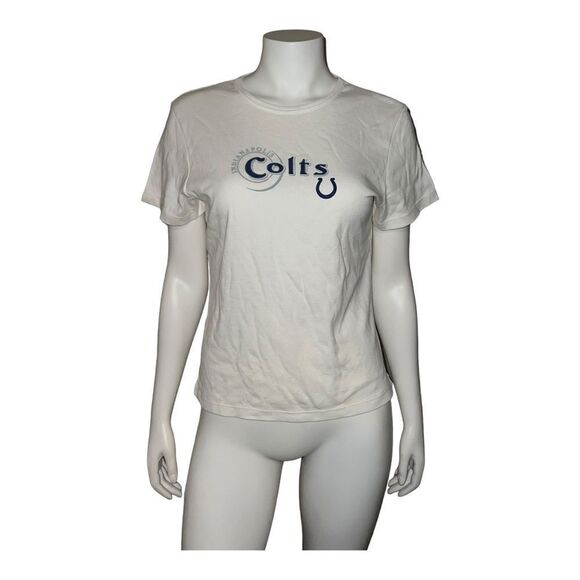 NFL Indianapolis Colts Women's Fancy Tee T-Shirt White Blue Sparkle XL NWT - Picture 1 of 9